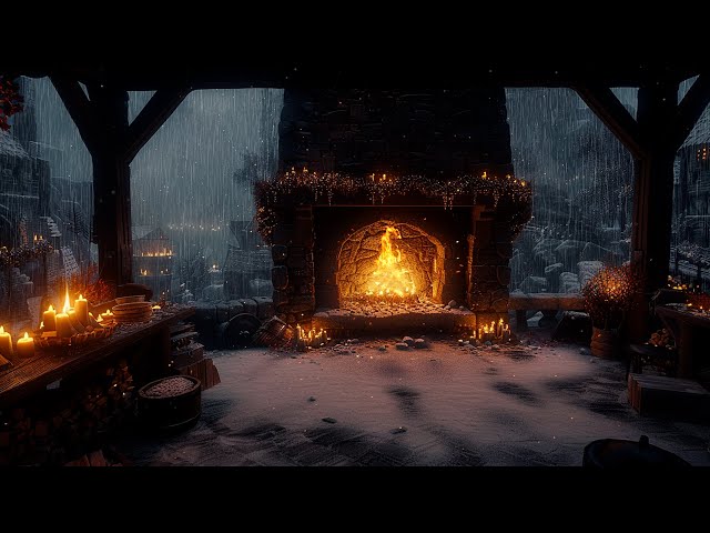 Immerse Yourself in a Cozy, Relaxing Space | Fireplace With Heavy Rain For Study And Sleep Well