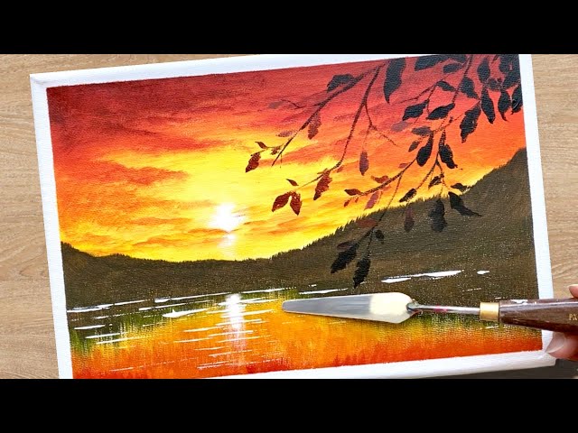 Sunset Landscape / Acrylic Painting for Beginners / Daily Challenge No.33
