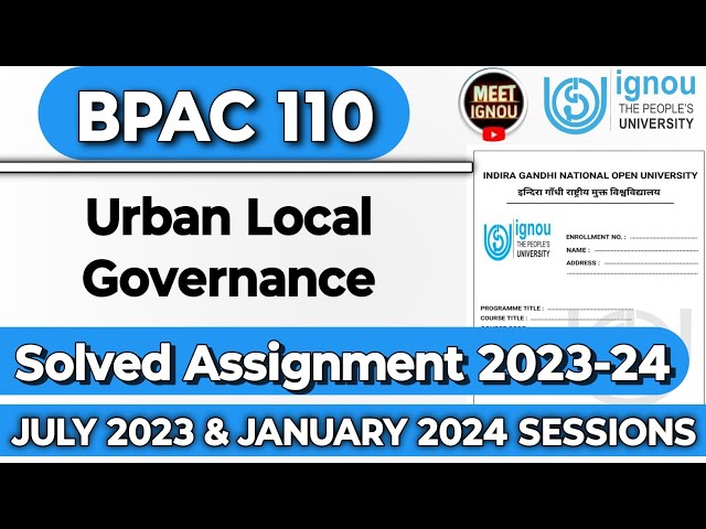 BPAC 110 Solved Assignment 2023-24 // Urban Local Governance // #bpac110 #bpac110_ignou #bpac_110