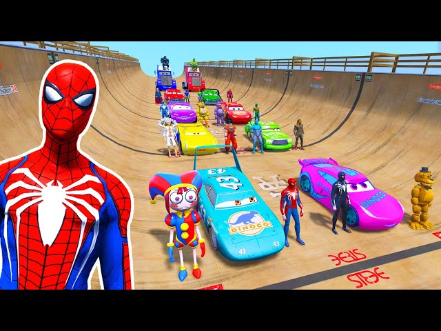 GTA V SPIDERMAN, GODZILLA x KONG - Epic New Stunt Race For Car Racing Challenge by Trevor and Shark