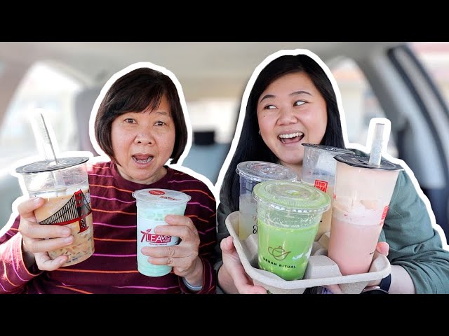 My MOM Tries My FAVORITE BOBA DRINKS! *she wasn't ready*