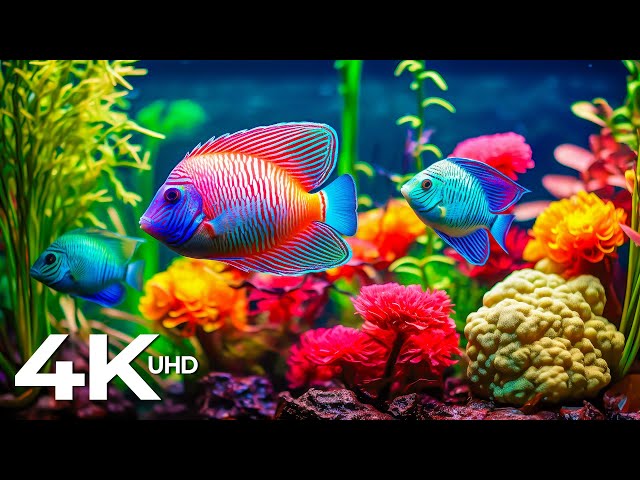Aquarium 4K VIDEO (ULTRA HD) - Beautiful Coral Reef Fish in Aquarium - Sleep Relaxing Music