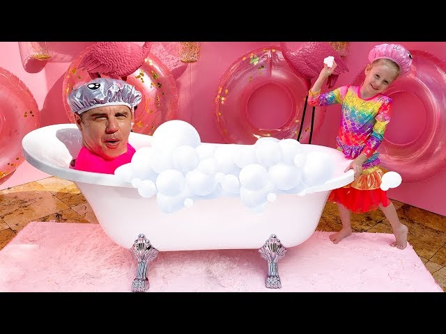 Nastya and dad -  let's taking a bath - song for kids