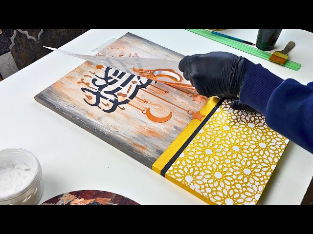 Stencil + texture paste = an amazing decorative art painting in Arabic style 🤩