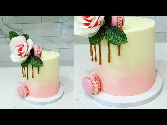 Ombre cake with a chocolate gold drip |Cake decorating tutorials | Sugarella Sweets