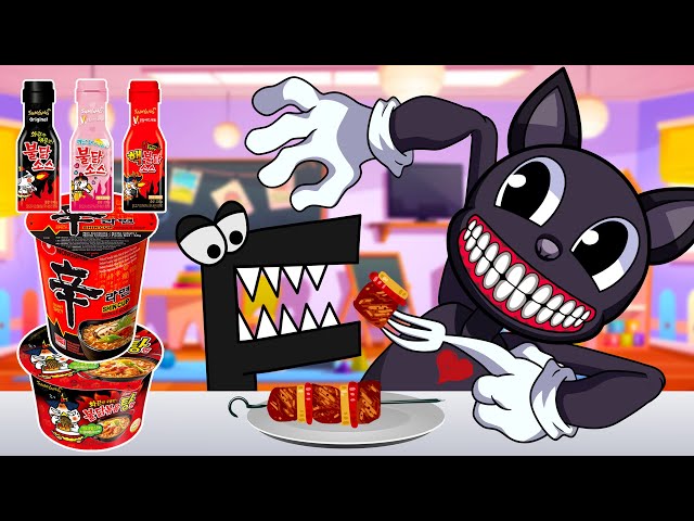 Food Alphabet Lore F vs Cartoon Cat. Cute kitten restrained himself to the last Mukbang Animation