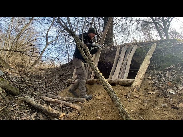 Building a Survival Shelter Under a Mound of Earth | Staying Overnight.
