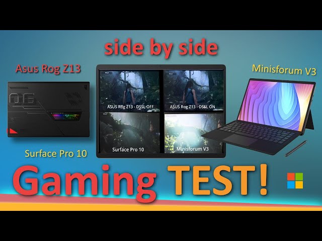 FIRST GAMING 🎮comparison of AMD Minisforum V3 tablet vs the POWERHOUSE Asus Rog Z13 & Surface Pro 10