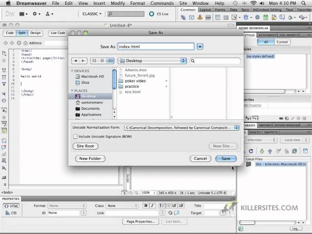 Dreamweaver CS5 - Naming Files