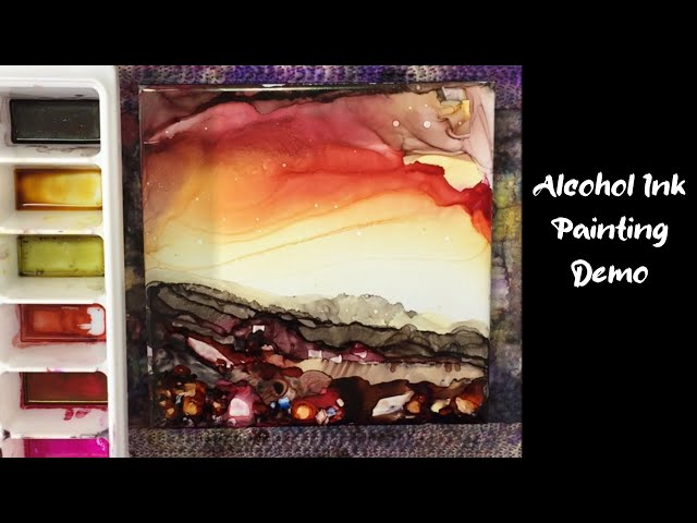 ALCOHOL INK Abstract Landscape Painting Demo on 6x6 tile