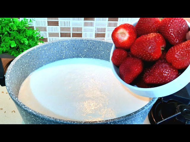 Pour the strawberry into the boiling milk!! I no longer buy from the market! Only 3 ingredients