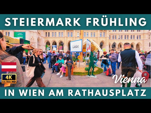 Österreich Wien Rundgang im Steiermark Frühling 2024 - Spaziergang am Wiener Rathausplatz in 4K