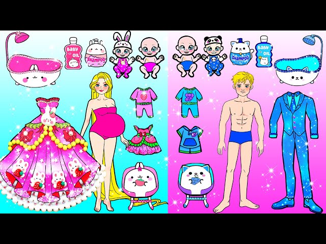 [🐾paper Diy🐾] Pink Vs Blue Pregnant Decorate Boy and Girl Twins Room | Rapunzel Compilation 놀이 종이