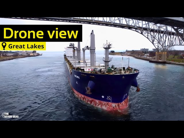 Drone video of cargo ship 'MIEDWIE' at Port Huron, Michigan - Shipspotting 2024 - Great Lakes!