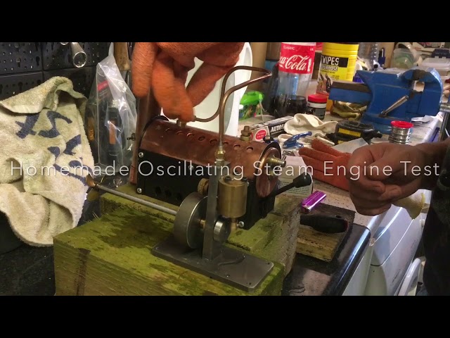 Simple Homemade Oscillating Steam Engine Test