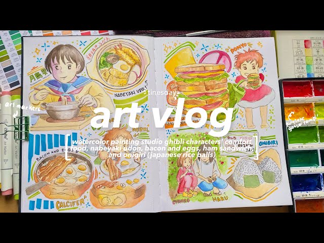 🌿cozy art vlog painting studio ghibli characters comfort food 🍵