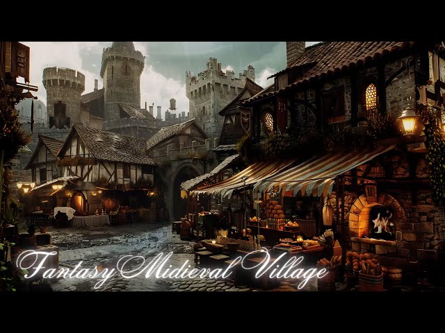 Midieval Village Ambience - Rainy day and fireplace sounds
