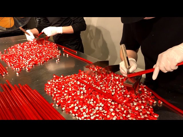 [Kintaro Ame] Manufacture of bright red cherry candy in Papubbure