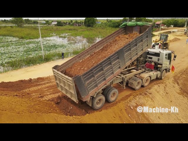 Super Long Dump Trucks Showing Dumping soil with Wheel Loader Operated | Machine Kh