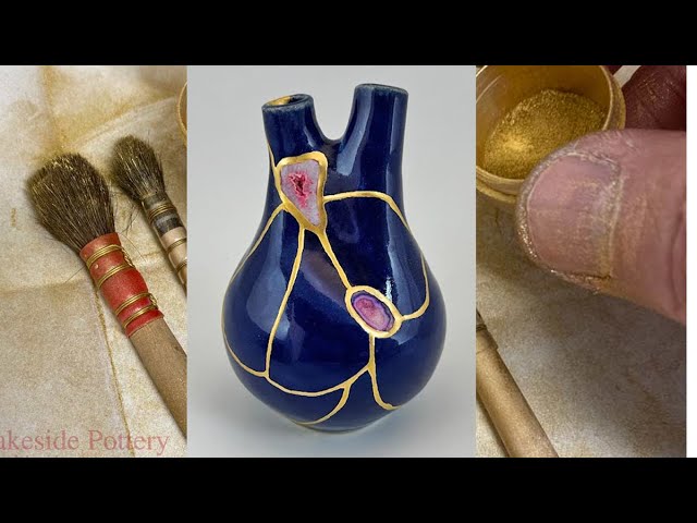 Ceramic Heart Gold Kintsugi Bud Vase With Gemstones