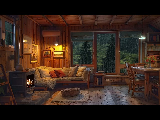 Enjoy a Soothing Rain in a Cozy Cabin with Rain Sounds and Crackling Fireplace for Relieve Anxiety