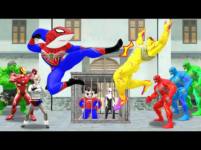 Superheroes What If Many SPIDER-MAN in HOUSE..?? rescue Spider Gwen Roblox Shark Spider |King Spider