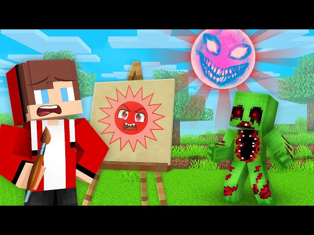 JJ and Mikey Using DRAWING MOD to DRAW SCARY RED SUN - Maizen Parody Video in Minecraft