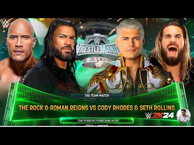 Roman Regins & Rock vs Cody Rhodes & Seth Rollins in WrestleMania XL - WWE 2K24