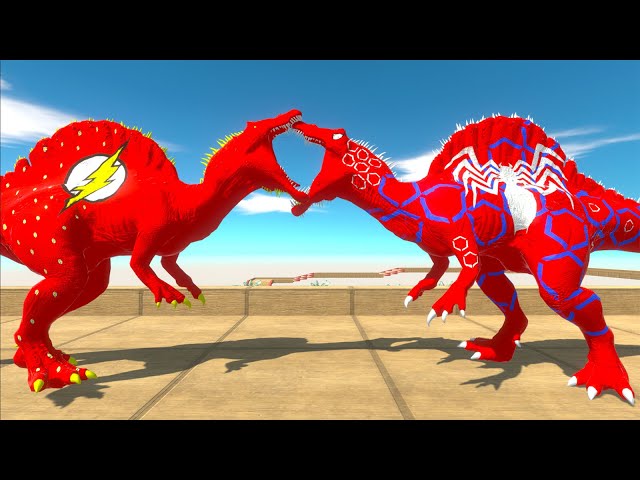 FLASH SPINOSAURUS vs SPIDERMAN SPINOSAURUS DEATH CLIMB -Animal Revolt Battle Simulator