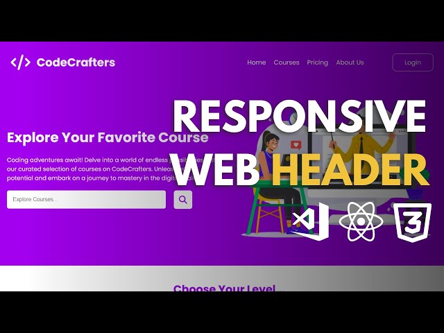 How To Create a Web Header Design Using React And Css  | How To Make a Website Using React And Css