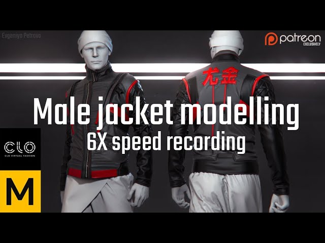 Male cyberpunk jacket. Marvelous Designer, clo3d modelling. 6X speed recording