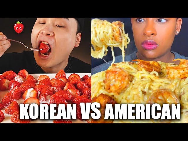KOREAN vs AMERICAN mukbangers eating SO MUCH! 😲