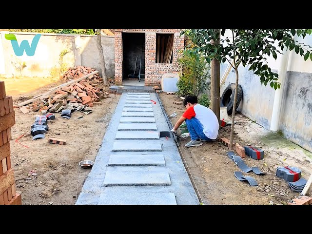 The couple renovate and upgrade the dilapidated house. Building the kitchen with brick in the garden