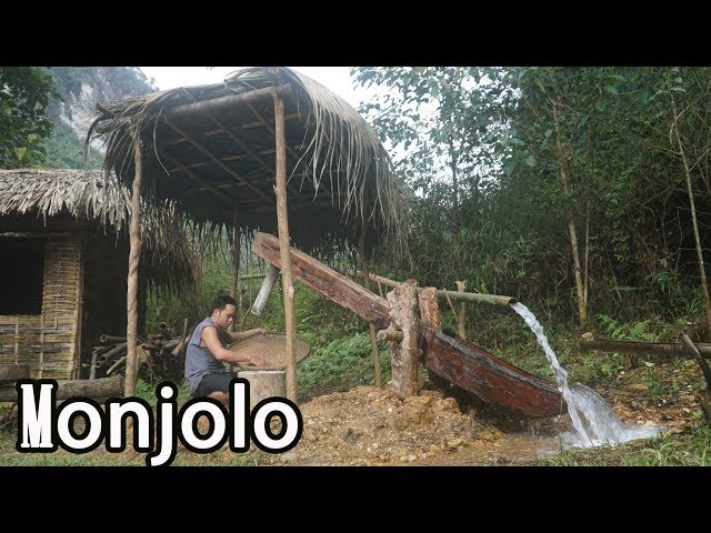 Builds A Water-Powered Hammer With Primitive Skills, "Monjolo" Used For Pound Rice | Full Video