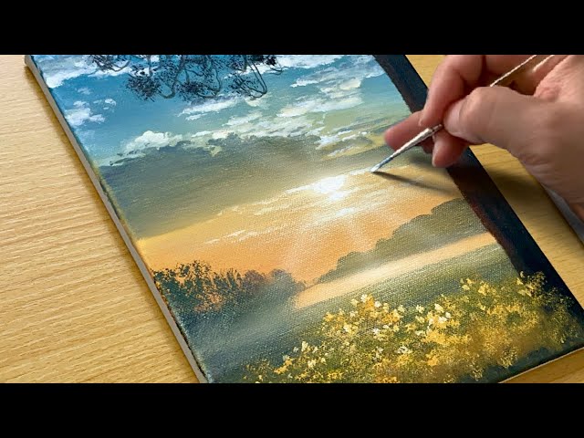 How to Draw a Morning Sunrise / Acrylic Painting for Beginners