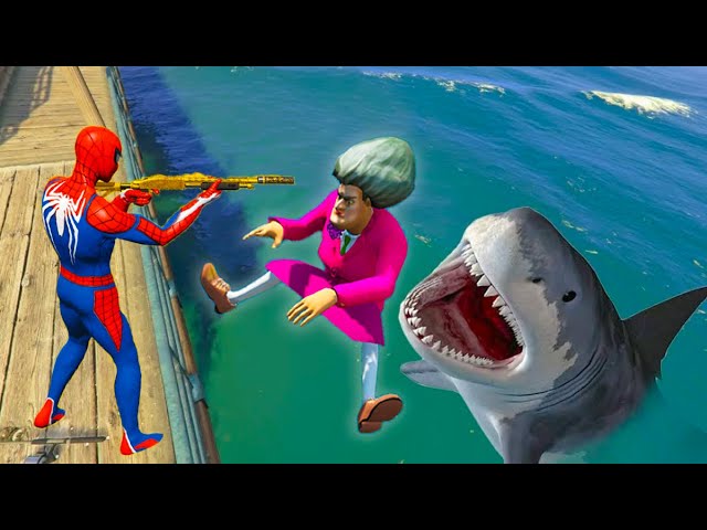 Scary Teacher 3d - Spideman vs Miss'T - Sea Shark Attack at Miss'T - Game Animation