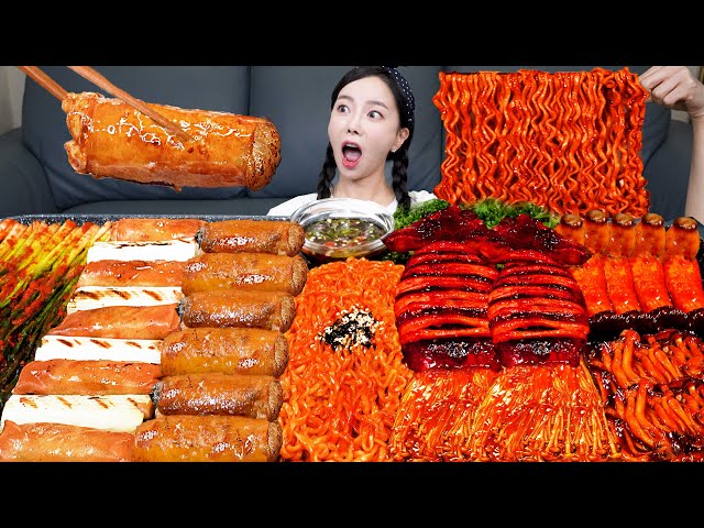 [Mukbang ASMR] Giant intestines Daechang 🔥 Buldak Ramen Squid Enoki Mushroom Seafood Recipe Ssoyoung