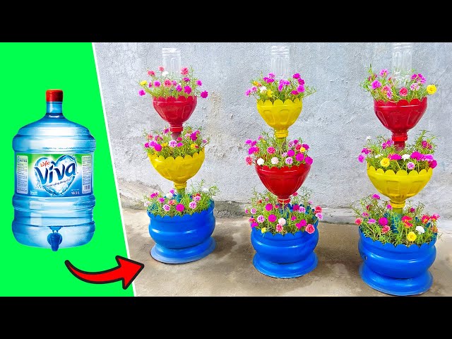 Tips to turn plastic bottles into beautiful flower towers | self watering moss rose pot tower