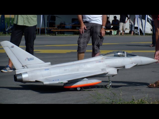 Agile performance R/C Scale Jet Eurofighter Typhoon with Canard and fuel Tanks Payerne Air Show 2015