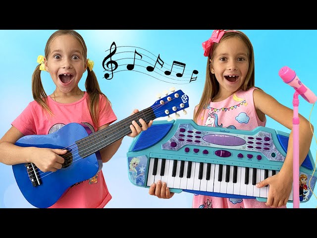 Sofia playing with Musical Instruments for Kids
