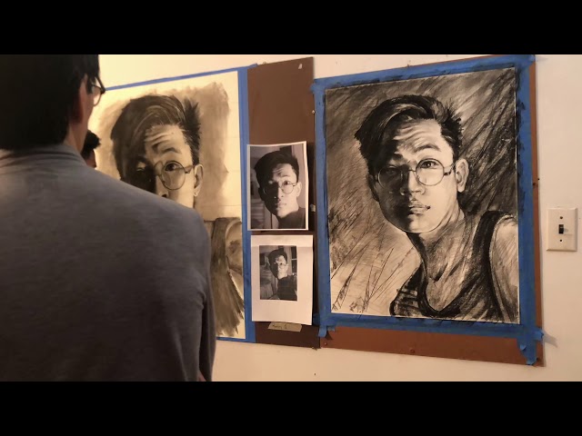 Self-Portrait Charcoal Drawing Timelapse (ft. Dad-man)