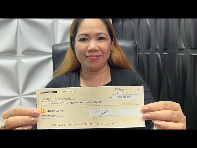 Judith Norombaba 103,750 cheque. Ofw Dubai UAE / Tao elevate
