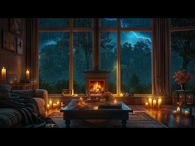 Soothing Rain and Thunder Sounds on Window at Forest Night
