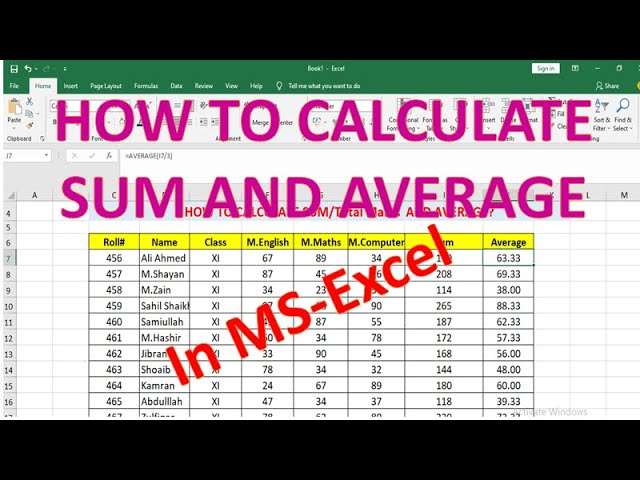 How to calculate obtained Marks and Average in Excel # Calculate Sum and Average in Excel