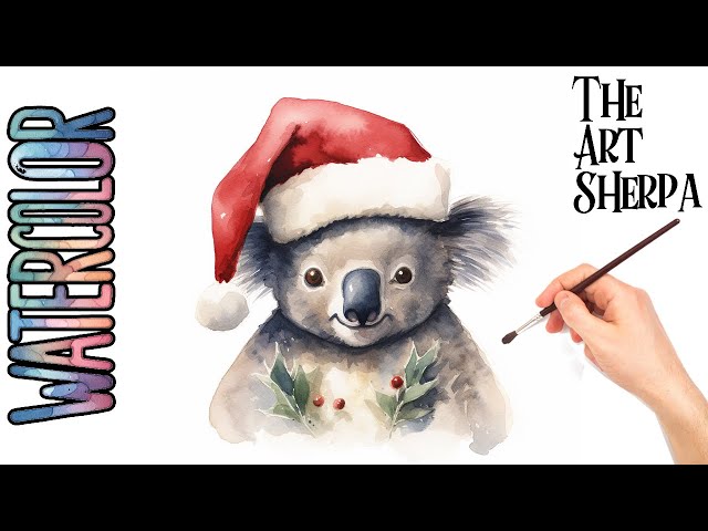 How to Draw a Simple Christmas Koala  🌟🎨 How to paint Watercolor for beginners: Paint Night at Home