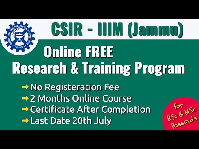 Online Research & Training Program at CSIR IIIM | 2 Months Course | For B.Sc and M.Sc | FREE