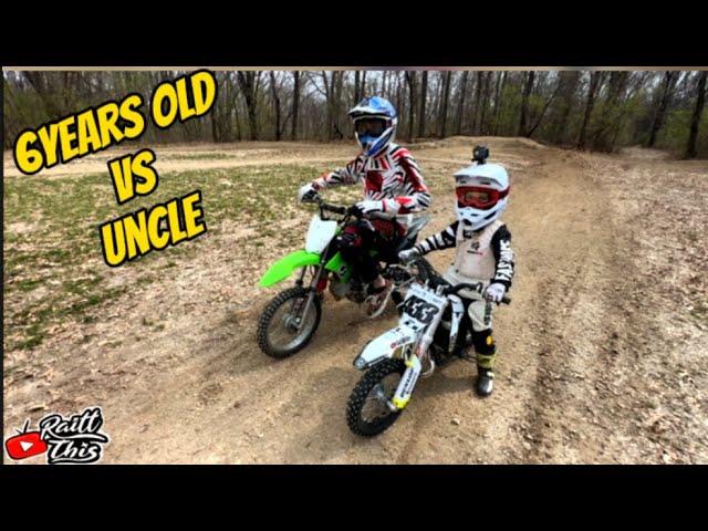 50cc 6 years old racing uncle on pit bike on the backyard track. #motovlog
