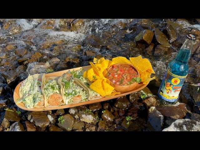 Relaxing River Cookout ASMR Fire-Grilled Shrimp Tacos & Jalapeño Coleslaw | Rustic Cooking Adventure
