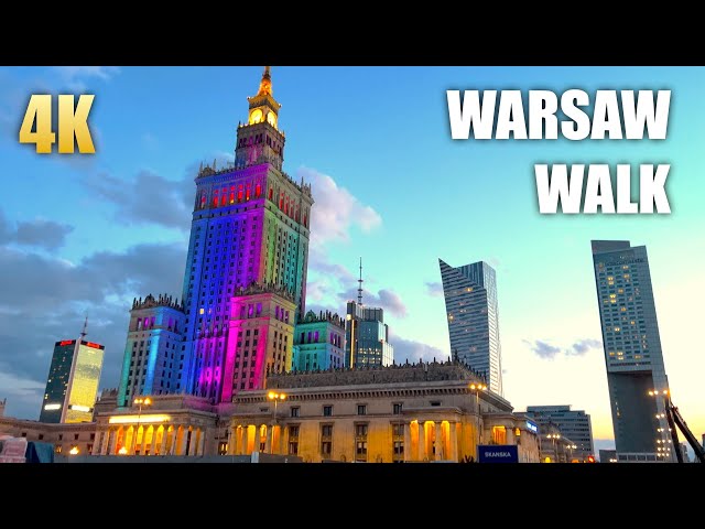 Warsaw 🇵🇱 Poland Autumn Walk (Evening & Night HDR Video) Ultra HD 4K Walking Tour Video
