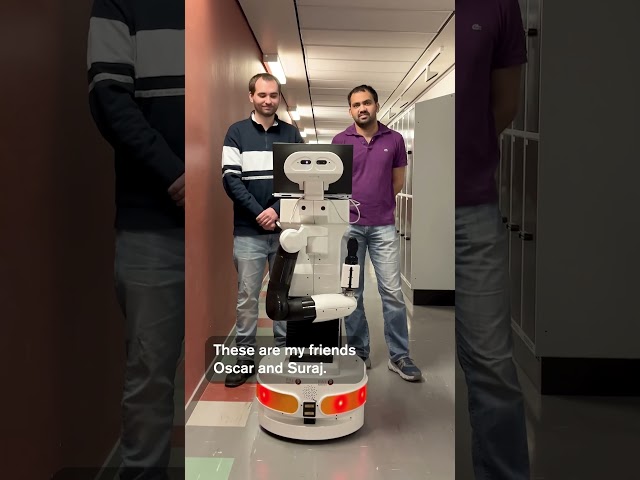 Greetings from Tiago, the research robot, and our electrical engineering students Oscar and Suraj 🤖